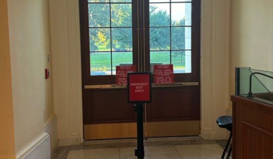 The above image is of the door Democratic Rep. Jamaal Bowman said he was trying to go through when he pulled the fire alarm.