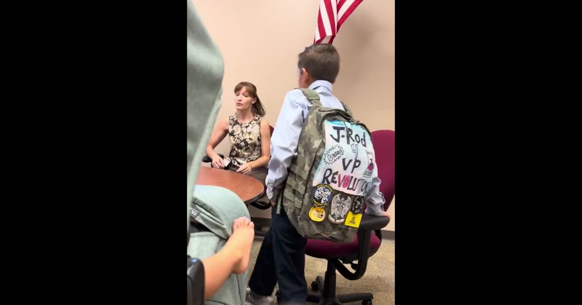 This Twitter screen shot shows Jaiden Rodriguez and his backpack, which had the Gadsen Flag on it.