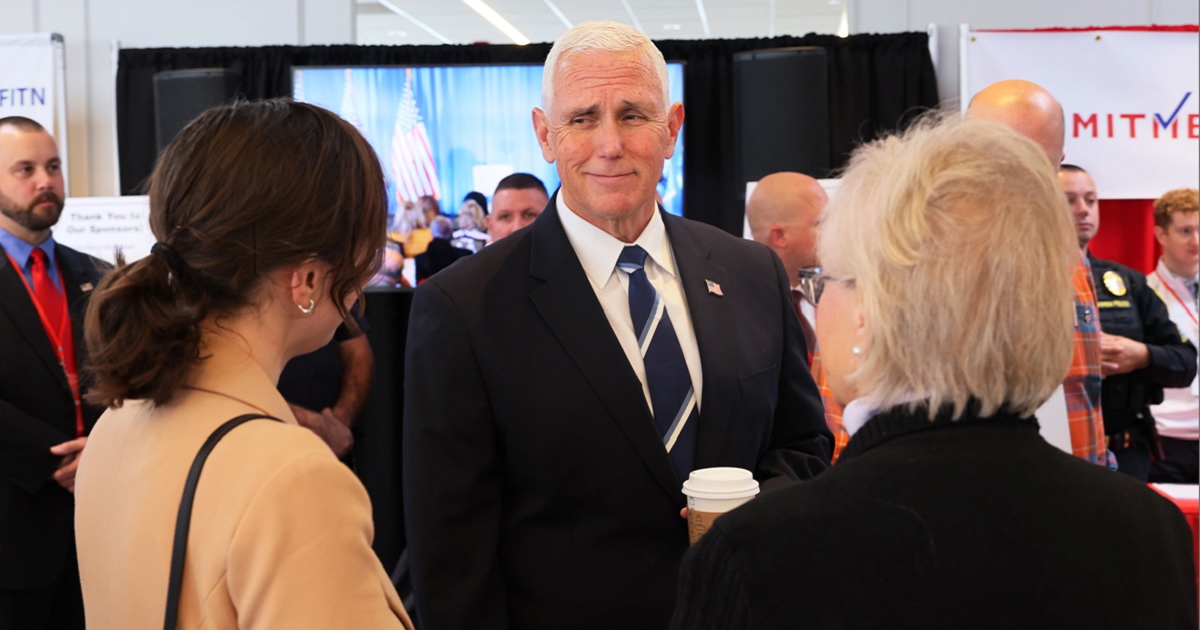 Former Vice President Mike Pence greets supporters during the First in the Nation Leadership Summit on Oct. 14, 2023 in Nashua, New Hampshire.