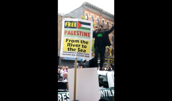 This Twitter screen shot shows a scene from a pro-Palestinian protest.