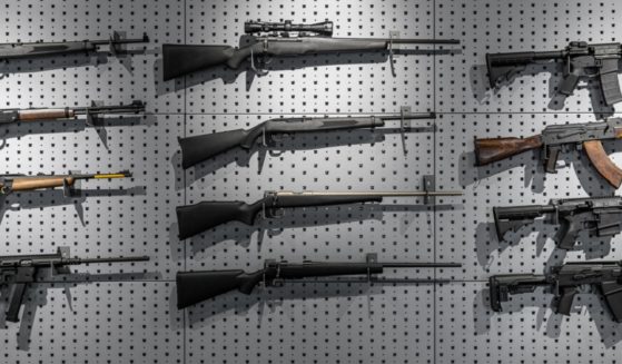 Rifles on display in a gun store.