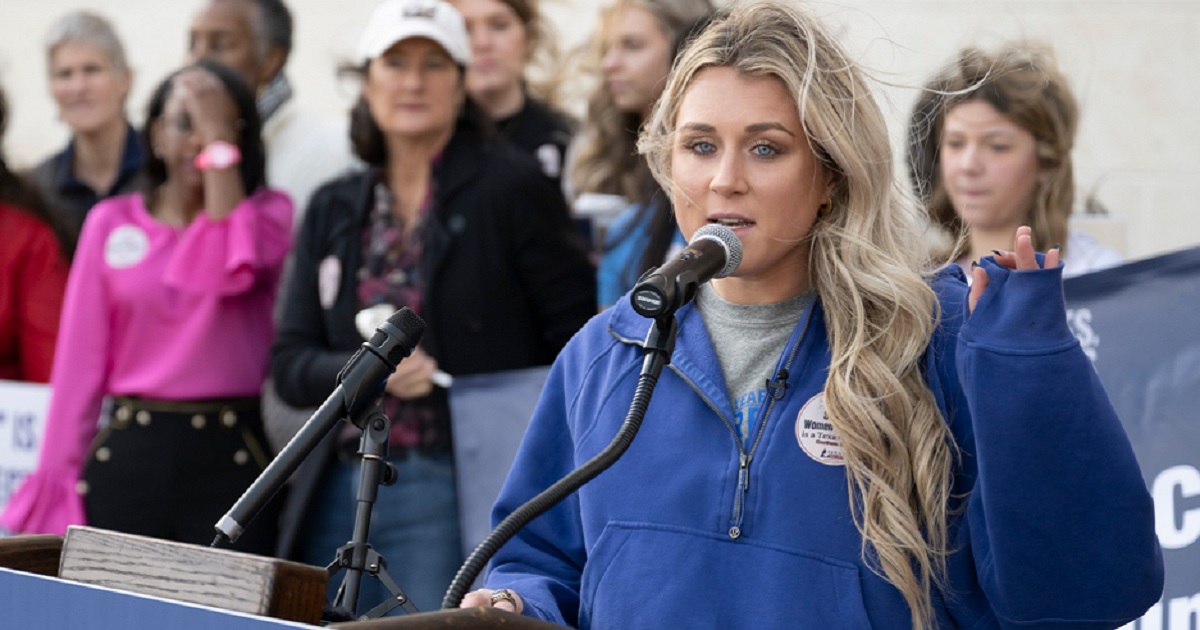 Former University of Kentucky swimmer Riley Gaines, pictured speaking at a rally in a January file photo.