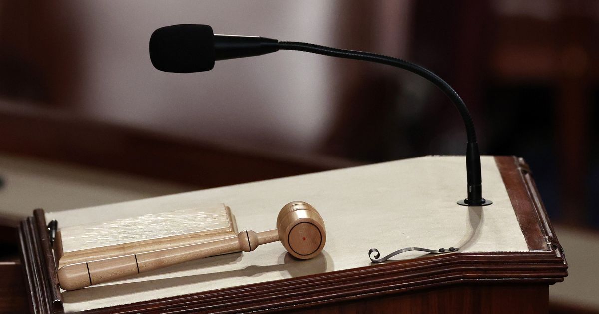 The Speaker's gavel rests on the podium in the House Chamber at the U.S. Capitol Building on January 7, 2023 in Washington, DC.