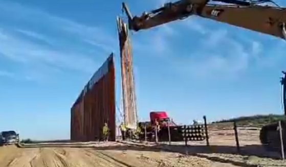 A border wall under construction in Texas.