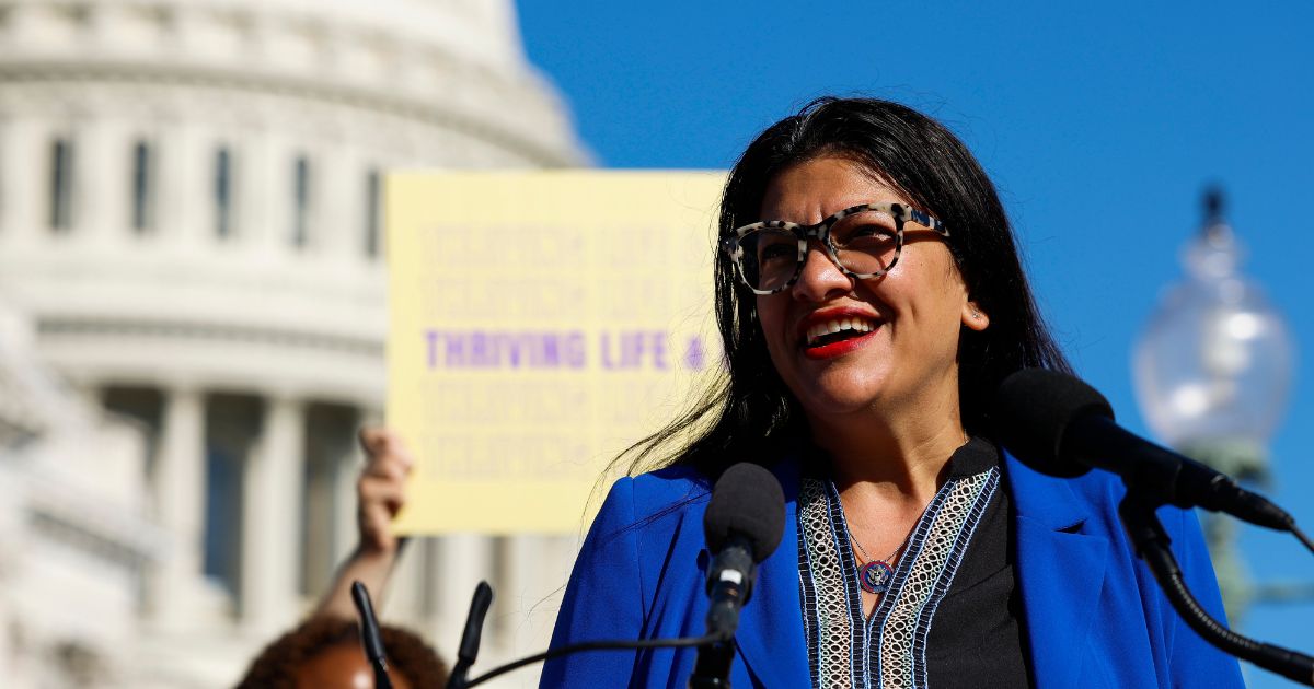 Democratic Rep. Rashida Tlaib of Michigan speaks at a news conference on the introduction of the "Restaurant Workers Bill of Rights" outside the U.S. Capitol Building on Sept. 19 in Washington, D.C.