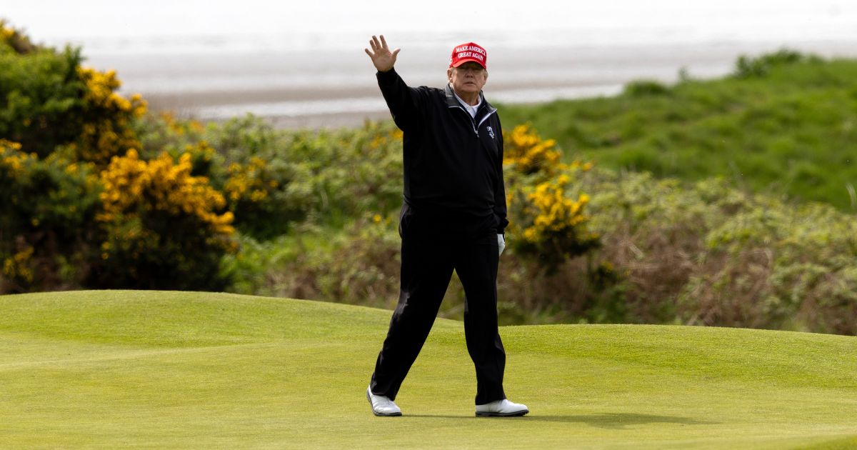 Former President Donald Trump during a round of golf at his Turnberry course on May 2 in Turnberry, Scotland.