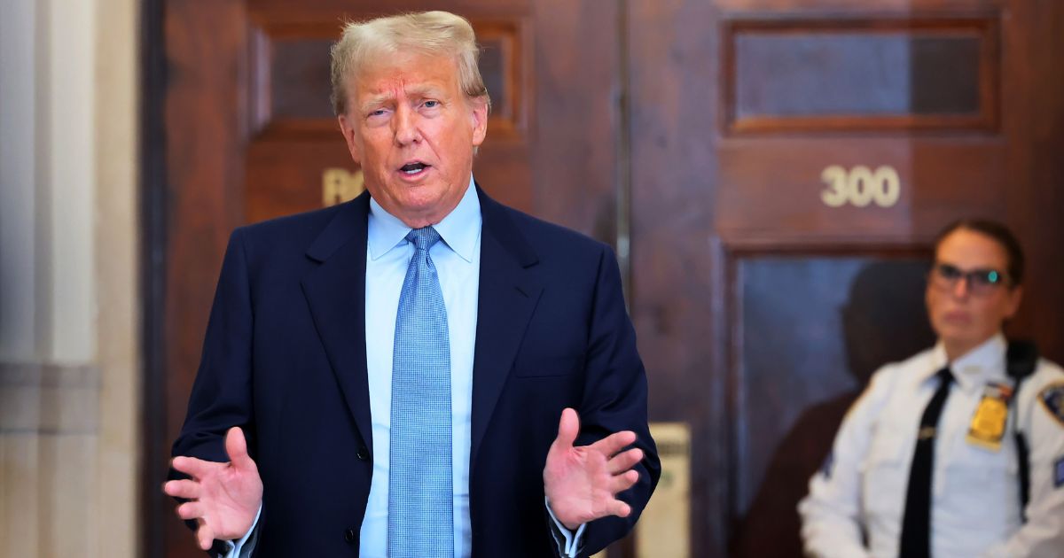 Former President Donald Trump speaks after returning from a break during his civil fraud trial at New York State Supreme Court on Wednesday in New York City.