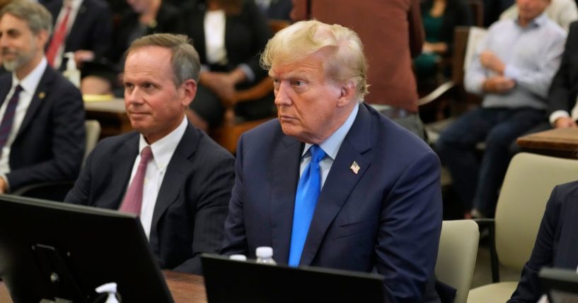 Former President Donald Trump attends the start of his civil fraud trial at New York State Supreme Court on Monday in New York City.