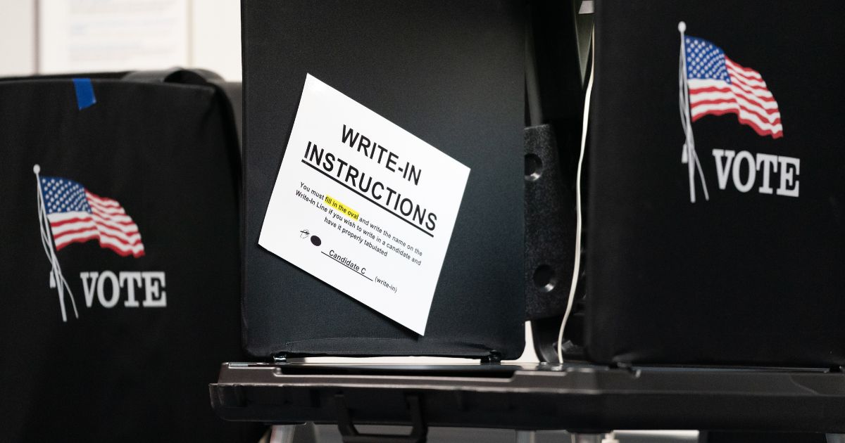 A voting booth at a polling location on November 8, 2022 in Clemmons, North Carolina, United States.