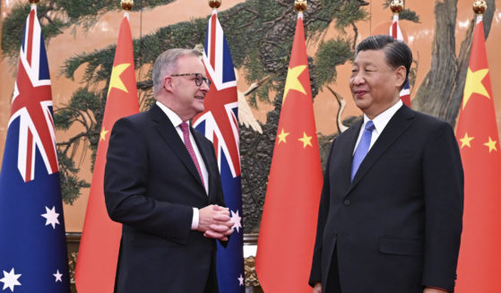 Australia's Prime Minister Anthony Albanese meets with China's President Xi Jinping at the Great Hall of the People in Beijing, China, Monday, November 6, 2023.
