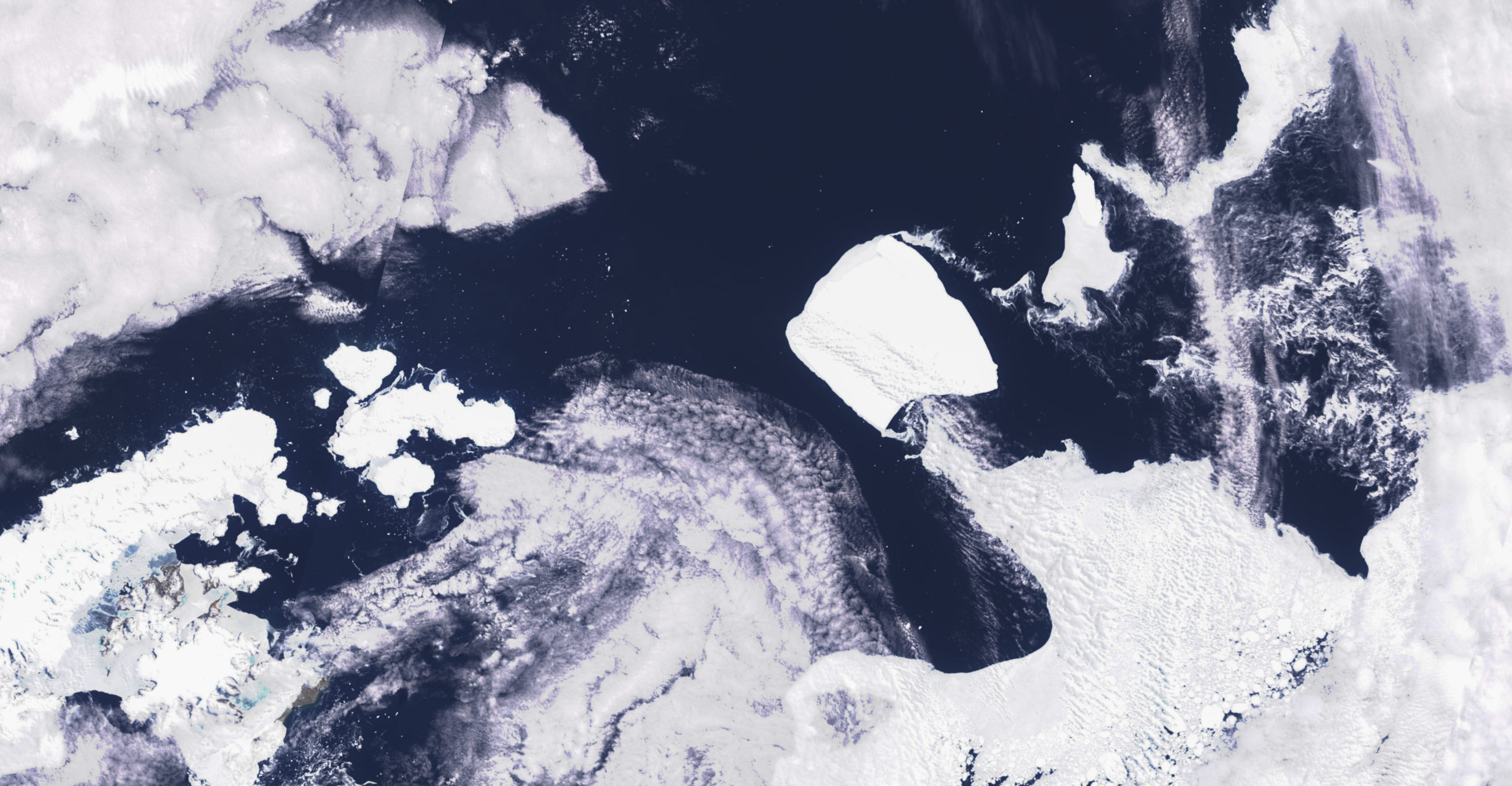 This images provided by Maxar Technologies shows the A23a iceberg moving through the sea near Antarctica on Nov. 15.