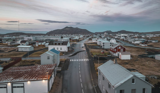 This image taken with a drone shows the town of Grindavik, Iceland, on Thursday. Residents of the fishing town have left their homes after increasing concern about a potential volcanic eruption.
