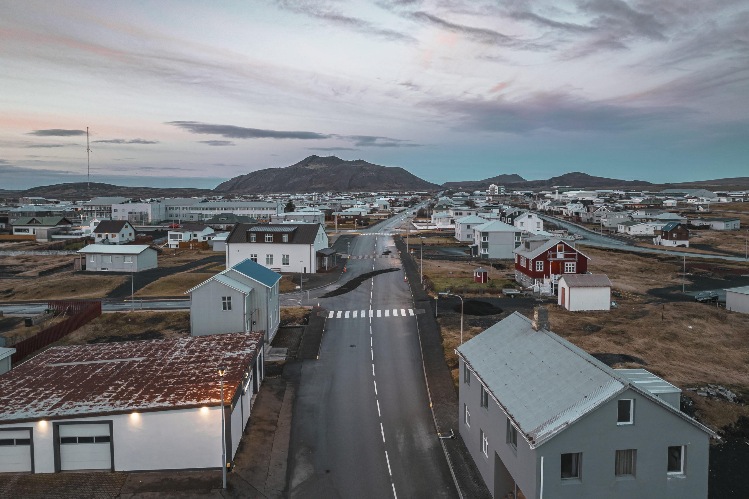 This image taken with a drone shows the town of Grindavik, Iceland, on Thursday. Residents of the fishing town have left their homes after increasing concern about a potential volcanic eruption.