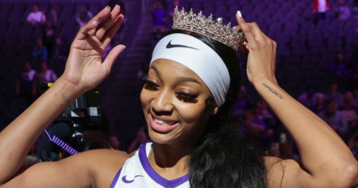 LSU basketball player Angel Reese wore a crown while being announced before their game against Colorado on Monday.