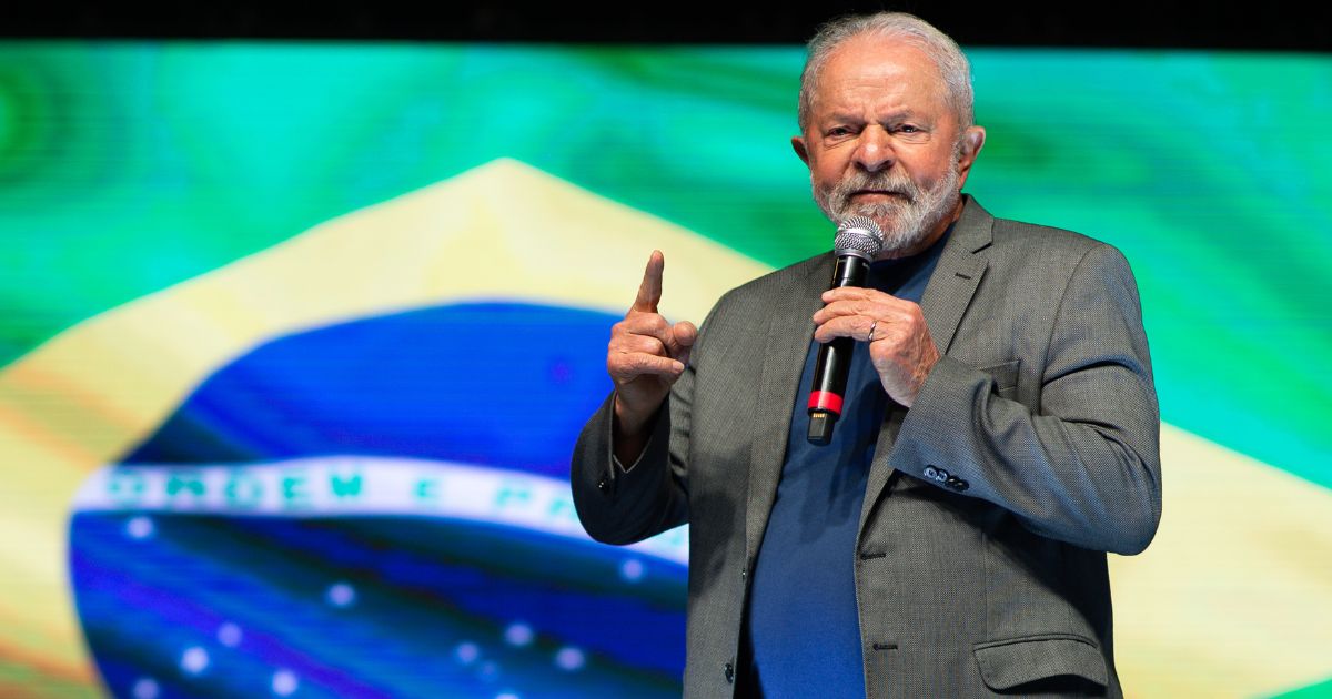 Then-Brazilian presidential candidate Luiz Inácio Lula da Silva speaks during a campaign rally on July 12, 2022, in Brasilia, Brazil.