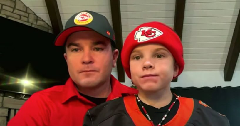 After being accused of "racism" during an NFL game on Sunday, 9-year-old Holden Armenta, right, and his father Bubba Armenta, left, appeared on "Jesse Watters Primetime" on Wednesday to tell his story.