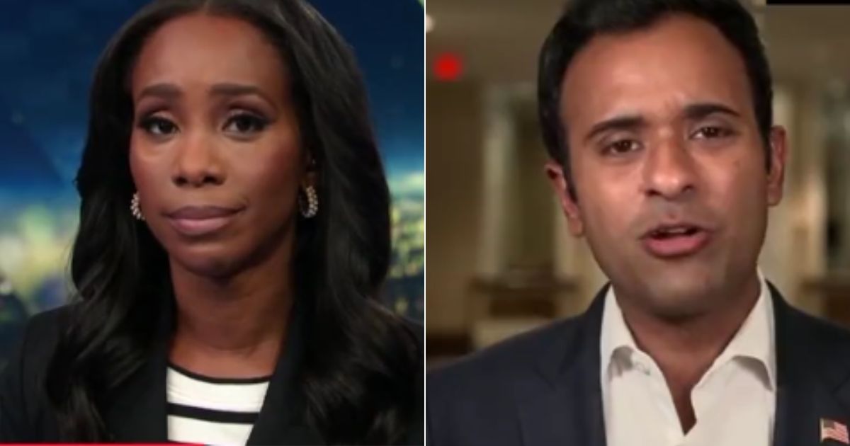 During a Wednesday interview on CNN, Republican presidential candidate Vivek Ramaswamy, right, took a "gotcha" question asked by host Abby Phillip, left, regarding former President Donald Trump and used it to talk about the actual issues in the country.