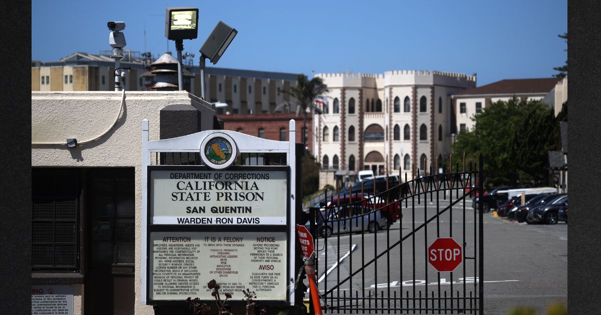 The front gate of San Quentin State Prison is seen in a file photo from June 2020 in San Quentin, California. The California State Prison system has spent millions providing "gender affirming" surgeries for inmates.