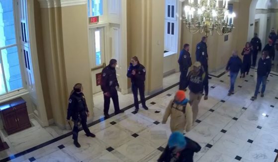 Video released Friday from Jan. 6, 2021, shows protesters strolling calmly down the hallway with some Capitol Police officers appear to casually look on.