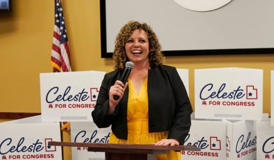 Celeste Maloy speaking during an election night party
