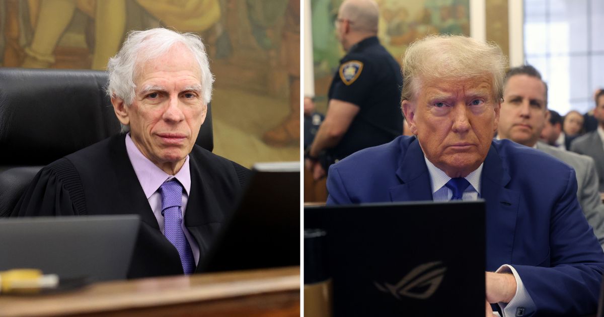 Justice Arthur Engoron and former President Donald Trump sit in the courtroom at the New York Supreme Court on Oct. 25 in New York City.