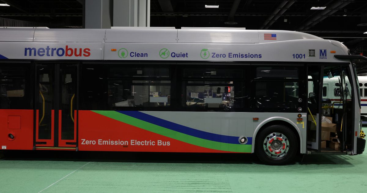 An all-electric Metro bus is on display during a preview at the Washington, D.C. Auto Show on Jan. 19.