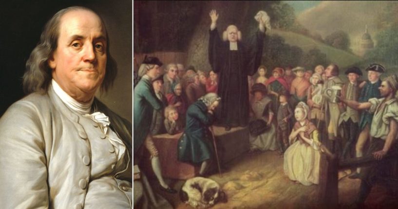 Benjamin Franklin, left, became great friends with itinerant preacher George Whitefield during the Great Awakening.