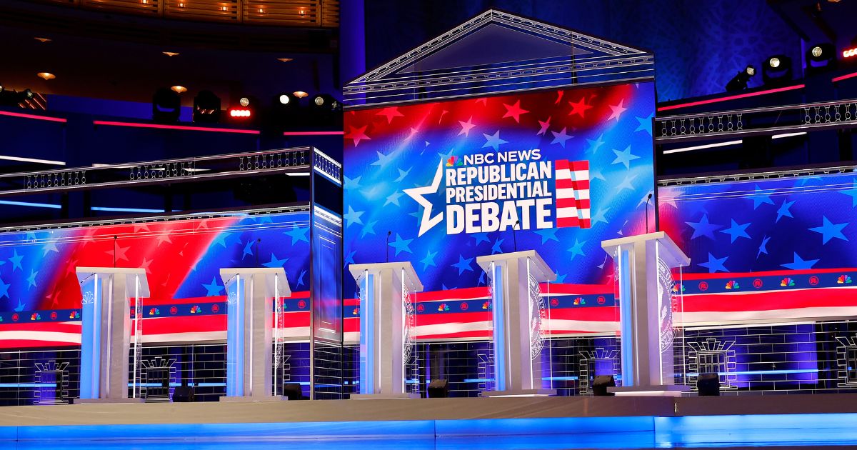 The stage is prepared for the third Republican Presidential Primary Debate at the Adrienne Arsht Center for the Performing Arts of Miami-Dade County Wednesday in Miami, Florida.