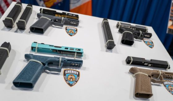 Confiscated "ghost guns" are displayed in New York City in a file photo from June 2022.