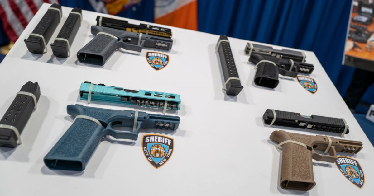 Confiscated "ghost guns" are displayed in New York City in a file photo from June 2022.