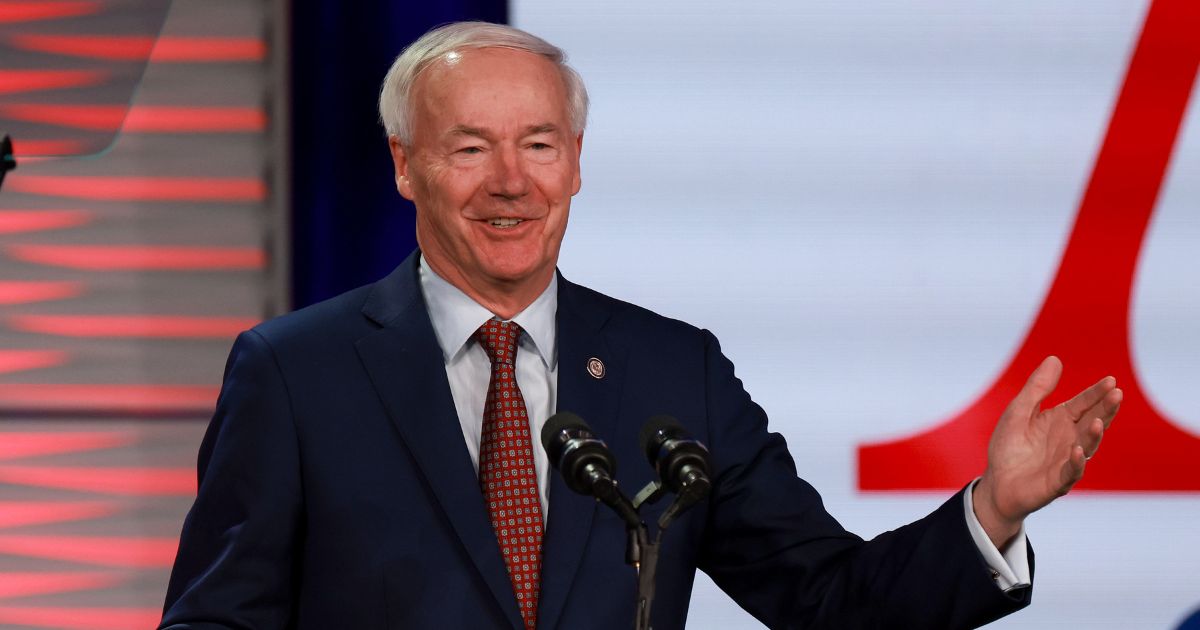 Former Arkansas Gov. Asa Hutchinson speaks during the Florida Freedom Summit at the Gaylord Palms Resort in Kissimmee, Florida, on Saturday.