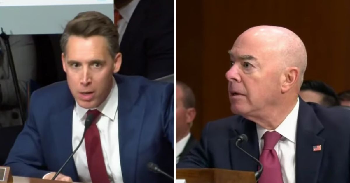 Sen. Josh Hawley of Missouri questions Department of Homeland Security Secretary Alejandro Mayorkas during a Senate Homeland Security Committee hearing on Tuesday.