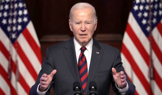 President Joe Biden speaks about supply chain resilience in the Indian Treaty Room of the Eisenhower Executive Office Building in Washington on Monday.