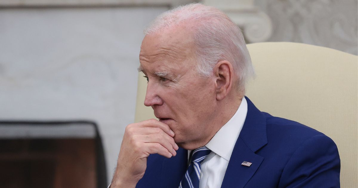 President Joe Biden listens during a meeting in the Oval Office of the White House in Washington on Monday.