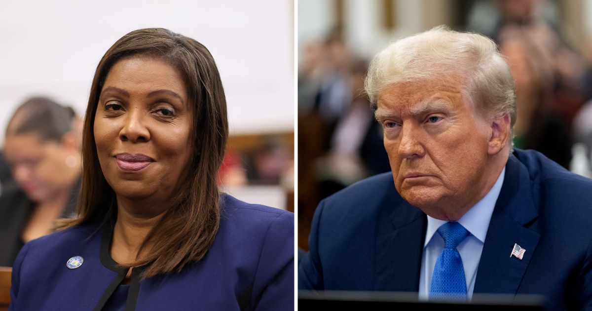 New York Attorney General Letitia James sits in the courtroom at the New York state Supreme Court on Oct. 18 in New York City. Former President Donald Trump sits in the courtroom on Monday in New York City.