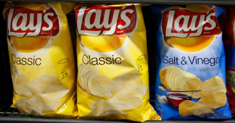 Bags of Lays potato chips are on display at a grocery store in Palo Alto, California, on Oct. 6, 2010.