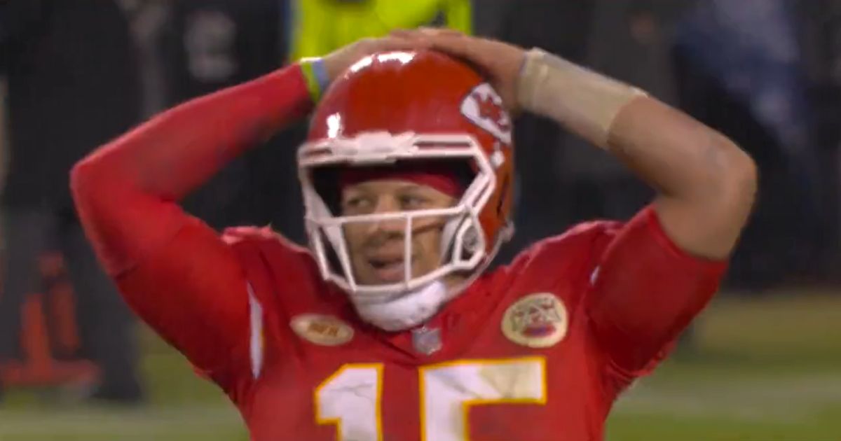 Kansas City Chiefs quarterback Patrick Mahomes reacts after a go-ahead touchdown pass is dropped in the fourth quarter of his team's game against the Philadelphia Eagles.