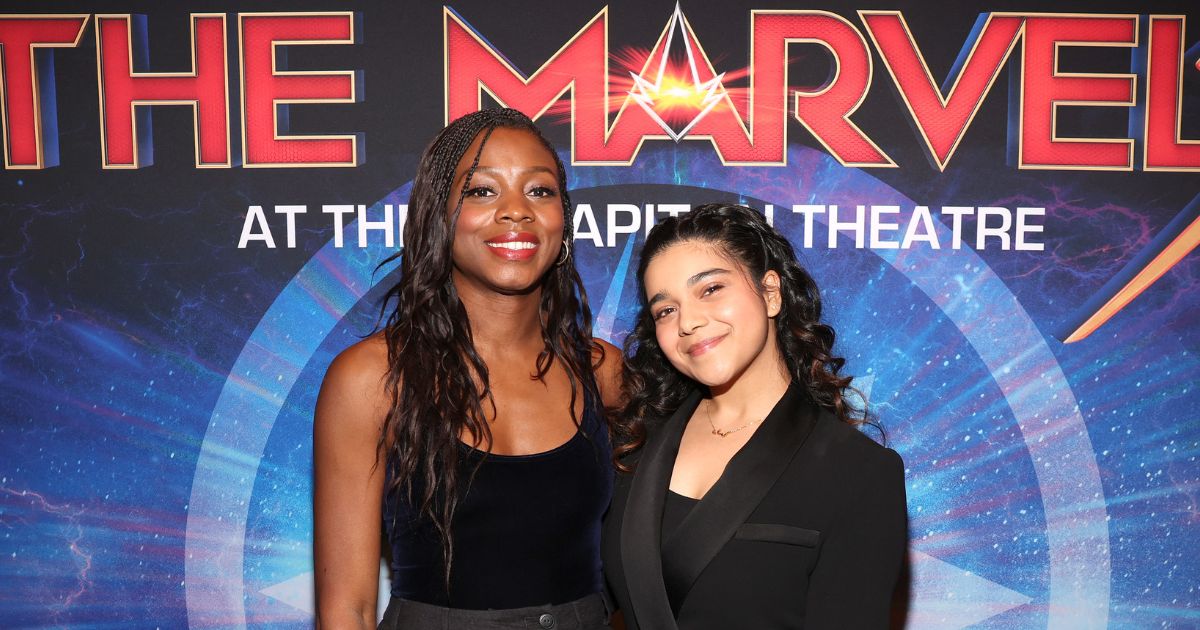 Director Nia DaCosta, left, and "Ms. Marvel" actress Iman Vellani attend a screening of "The Marvels" Nov. 9.