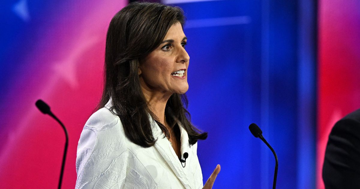 Republican presidential candidate Nikki Haley speaks during the third Republican primary debate in Miami, Florida, on Wednesday. Haley attacked fellow candidate Vivek Ramaswamy after he mentioned her daughter in one of his responses.