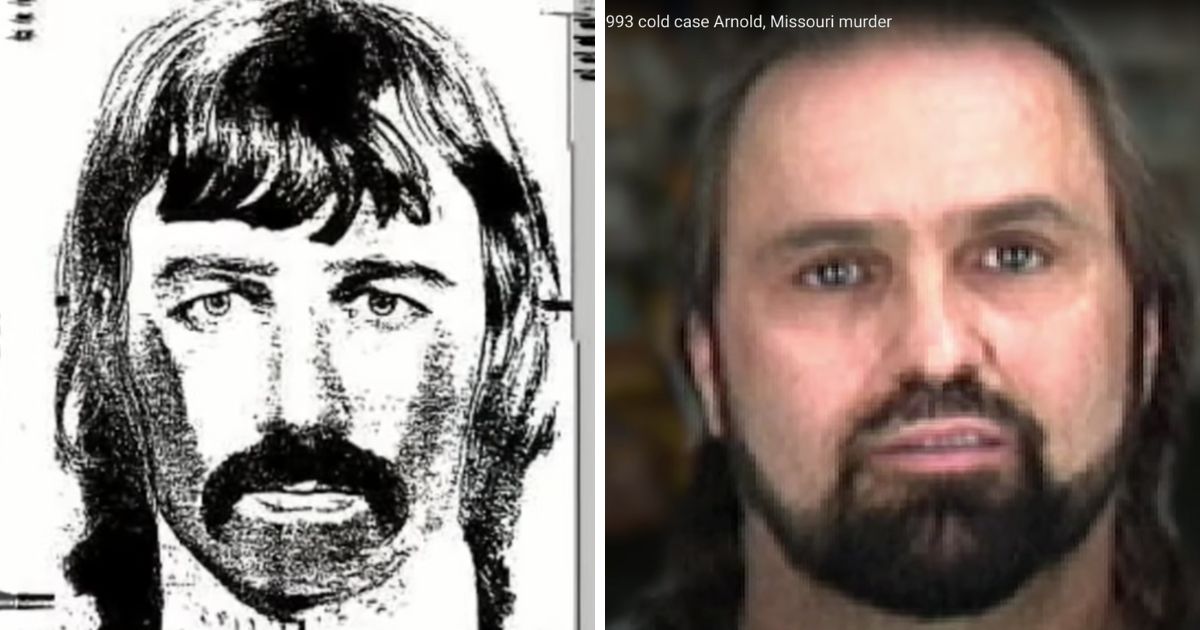 A sketch of the suspect, left, is seen next to a photo of Loril Harp, right.