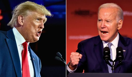 At left, former U.S. President Donald Trump speaks at the Gaylord Opryland Resort and Convention Center in Nashville, Tennessee, on June 17, 2022. At right, President Joe Biden speaks at the Washington Hilton in D.C. on April 25.