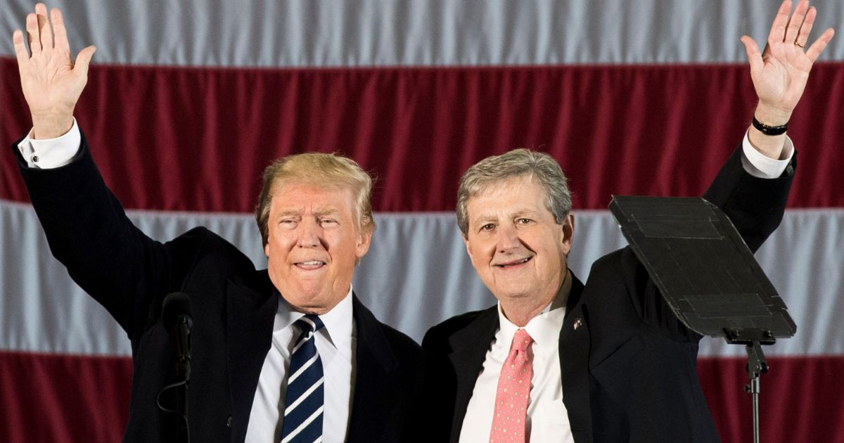 Then-President-elect Donald Trump, left, is seen in a 2016 photo with Louisiana GOP Sen.John Kennedy, who was running for the office at the time.