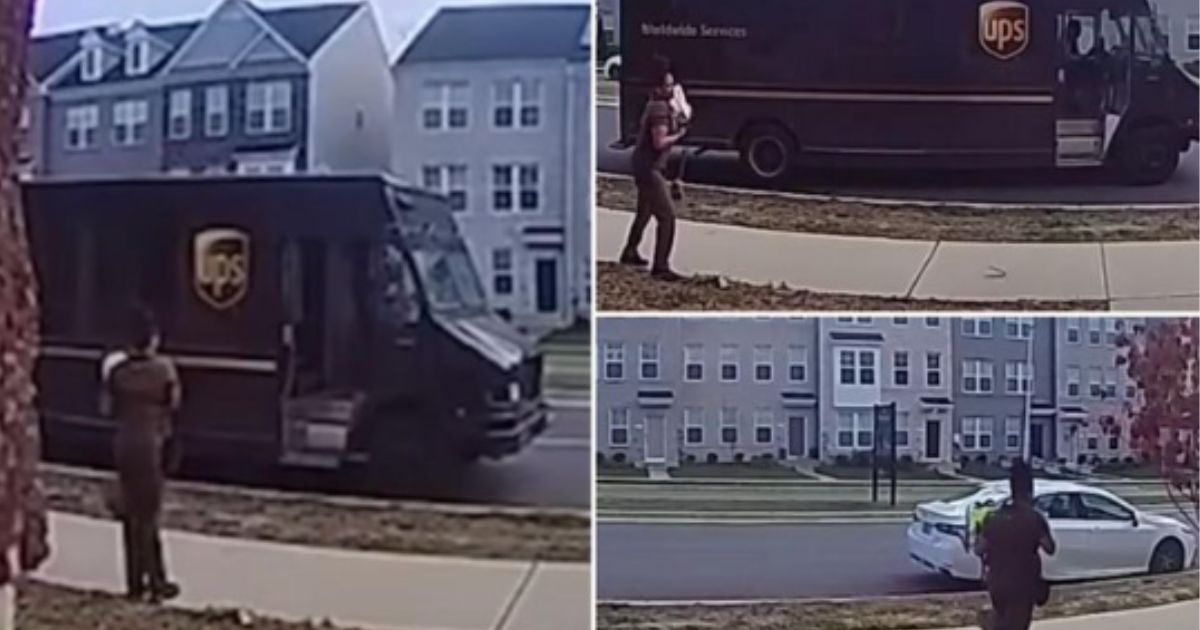 Doorbell video footage caught the moment a female UPS driver was surrounded and carjacked at gunpoint in a Maryland neighborhood Monday.