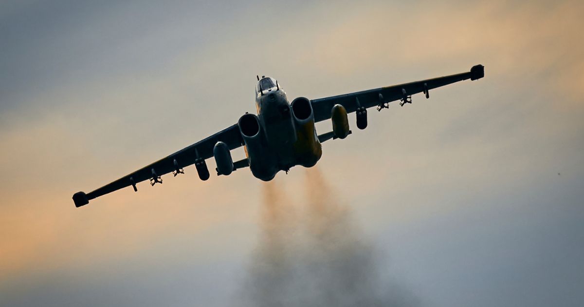 A Ukrainian Air Force Su-25 ground attack jet is seen flying a mission over Donetsk region, Ukraine, on May 4. A recent report out of Russia claims a Ukrainian flight commander has defected, but Ukraine denies the claims.