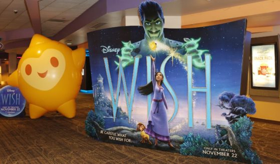An advertisement for Disney's "Wish" is displayed during its screening at AMC Sunset Place in Miami, Florida, on Nov. 18.