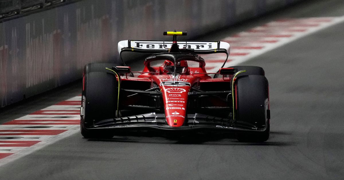 Carlos Sainz races during qualifications for the Las Vegas Grand Prix on Saturday in Las Vegas.
