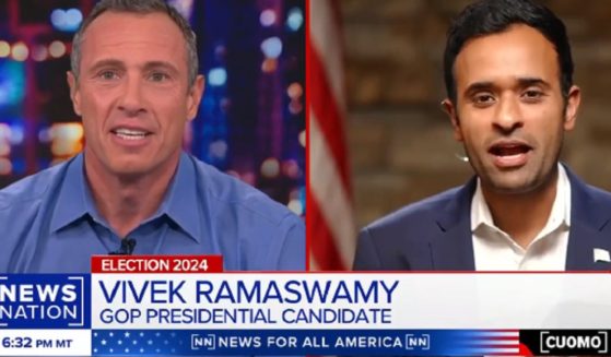 Former CNN host Chris Cuomo, now with NewsNation, interviews Republican presidential contender Vivek Ramaswamy on Monday.