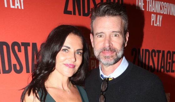 Marika Dominczyk and husband Scott Foley pose at the opening night party for the new Second Stage production of "The Thanksgiving Play" on Broadway at The Yard House on April 20 in New York City.