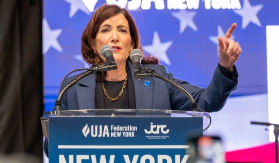 New York Governor Kathy Hochul speaks to thousands at a 'New York Stands With Israel' vigil and rally on Oct. 10 in New York City.