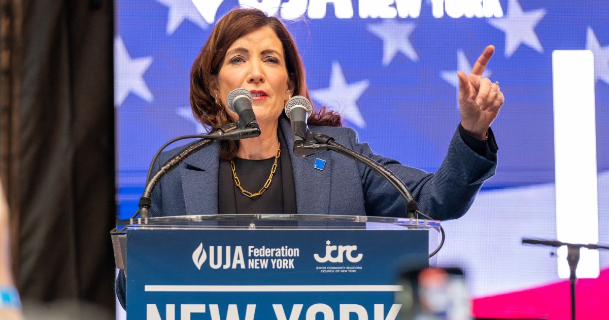 New York Governor Kathy Hochul speaks to thousands at a 'New York Stands With Israel' vigil and rally on Oct. 10 in New York City.